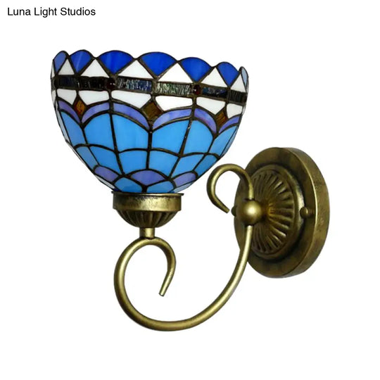 Mediterranean Style Stained Glass Wall Lamp - Blue 6/8 Width 1 Head Perfect For Cloth Shops!