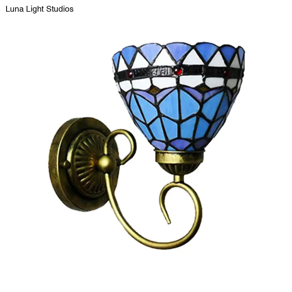 Mediterranean Style Stained Glass Wall Lamp - Blue 6/8 Width 1 Head Perfect For Cloth Shops!