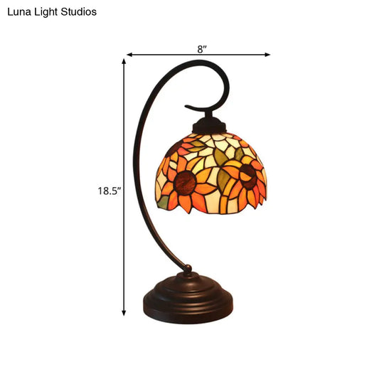 Mediterranean Sunflower Stained Glass Nightstand Light - Dark Coffee Finish Swirl Arm Bulb Included