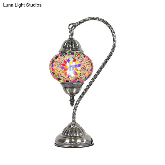 Mediterranean Teardrop Stained Glass Night Lamp With Gooseneck Arm