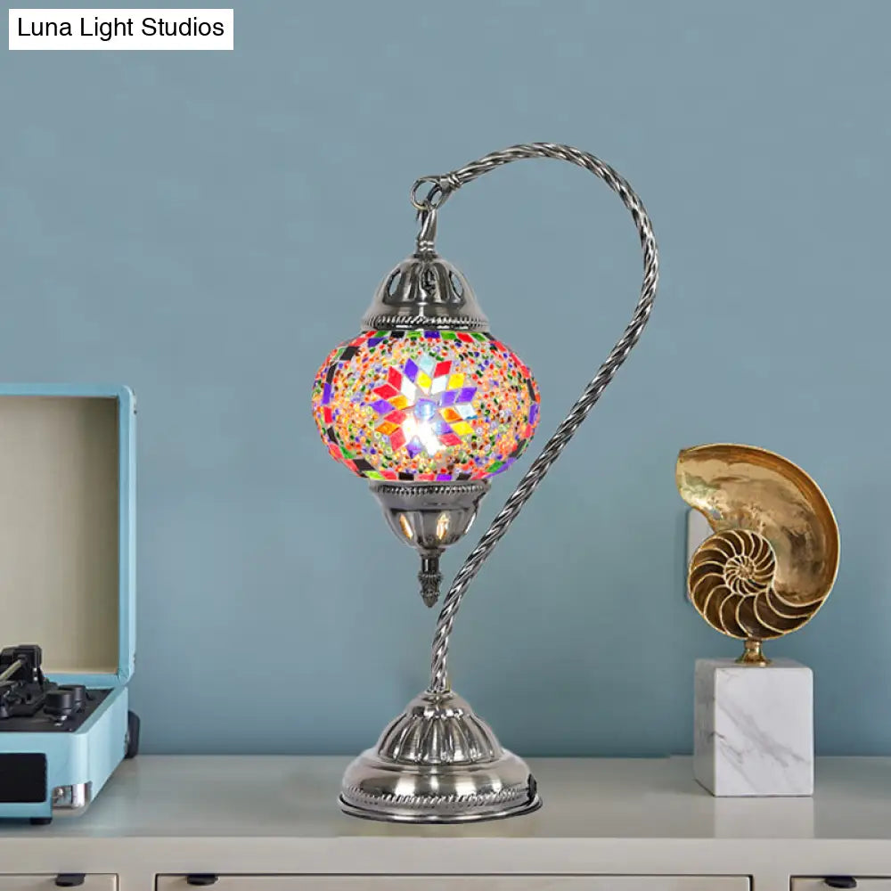 Mediterranean Teardrop Stained Glass Night Lamp With Gooseneck Arm