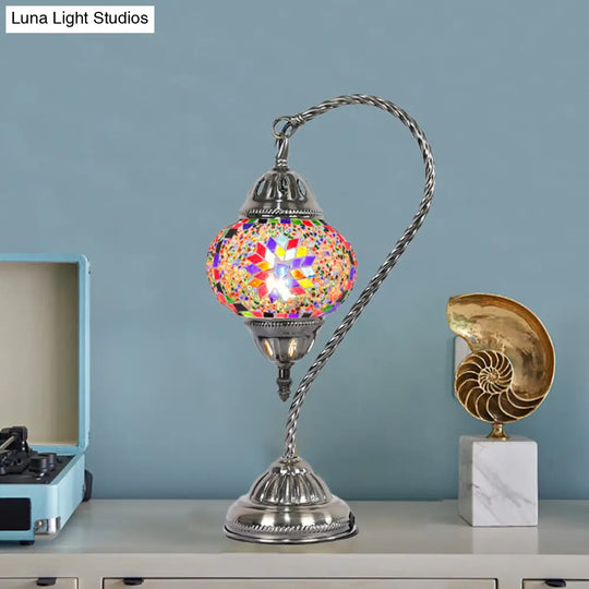 Mediterranean Teardrop Stained Glass Night Lamp With Gooseneck Arm