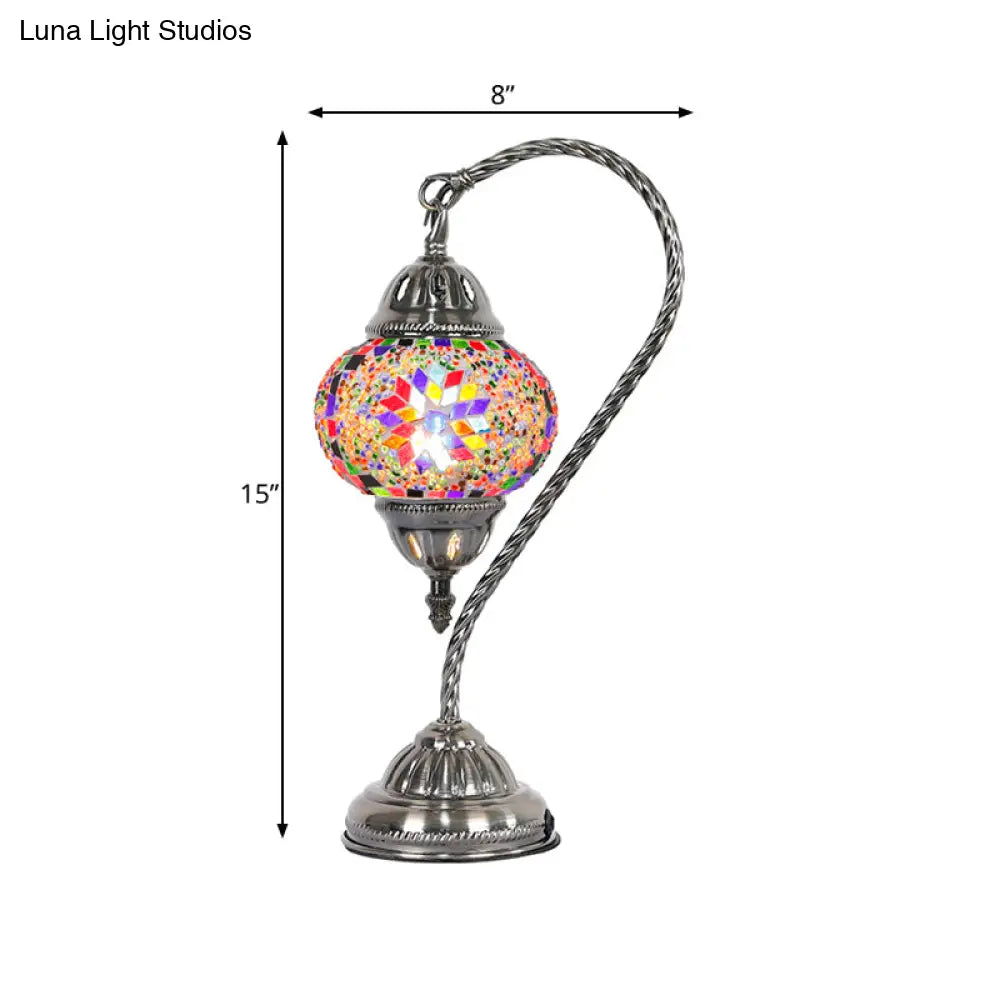 Mediterranean Teardrop Stained Glass Night Lamp With Gooseneck Arm