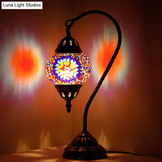 Mediterranean Teardrop Stained Glass Night Lamp With Gooseneck Arm