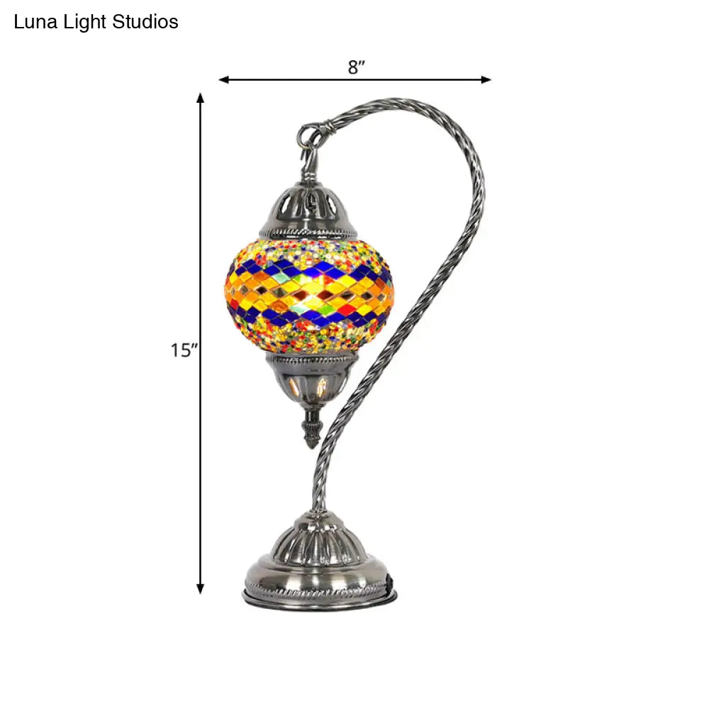 Mediterranean Teardrop Stained Glass Night Lamp With Gooseneck Arm