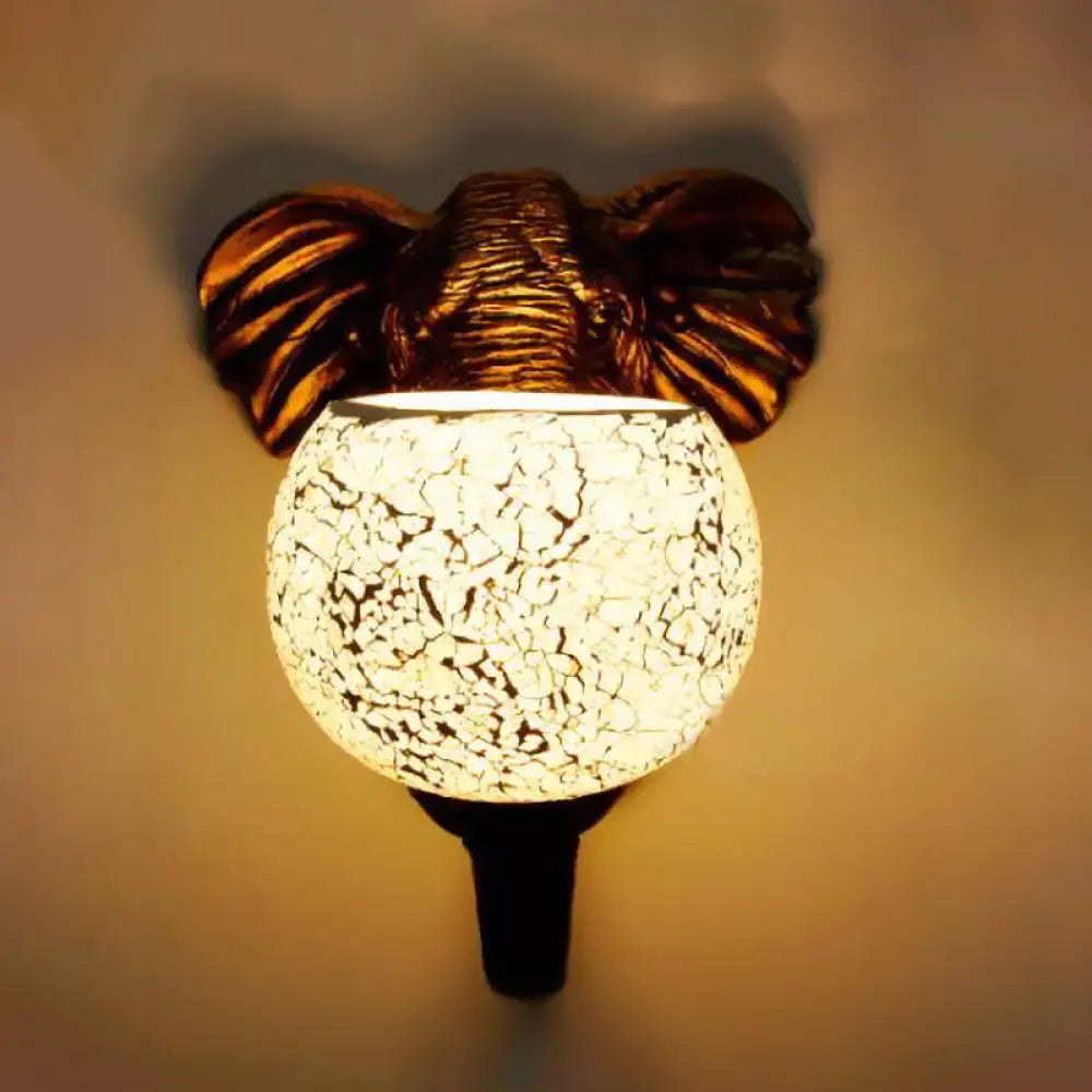 Mediterranean Wall Lamp: 1-Light Globe Sconce With Stained Glass Shade In White/Pink/Yellow Blue