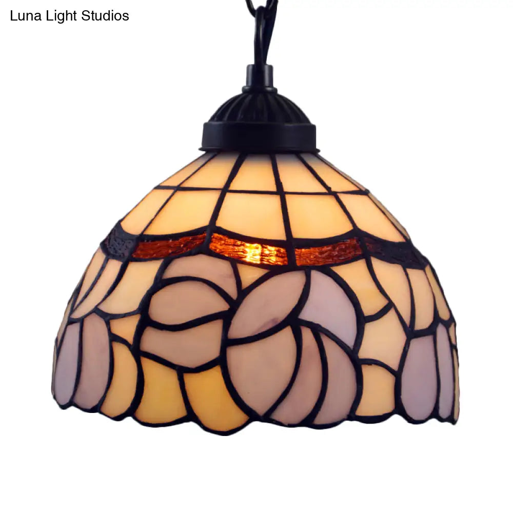 Mediterranean White Cut Glass Pendulum Light For Dining Room’ - 1-Light Domed Drop Lamp