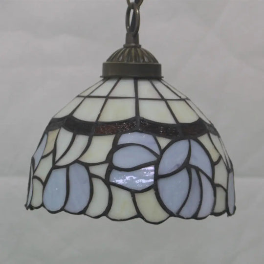 Mediterranean White Cut Glass Pendulum Light For Dining Room’ - 1-Light Domed Drop Lamp