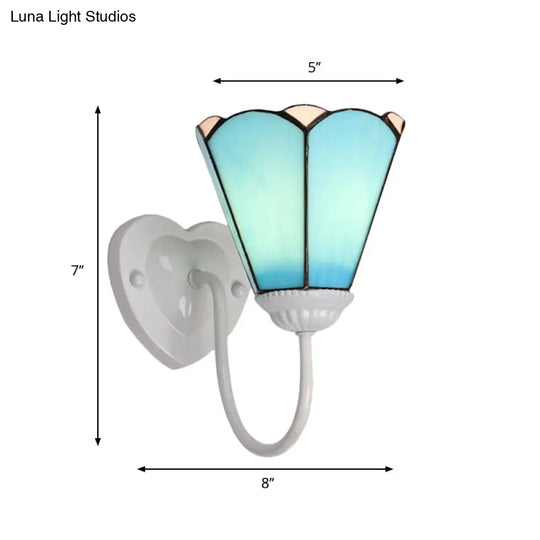 Mediterranean White/Gold/Blue Sconce Wall Light Fixture With Lily Blue Glass Shade