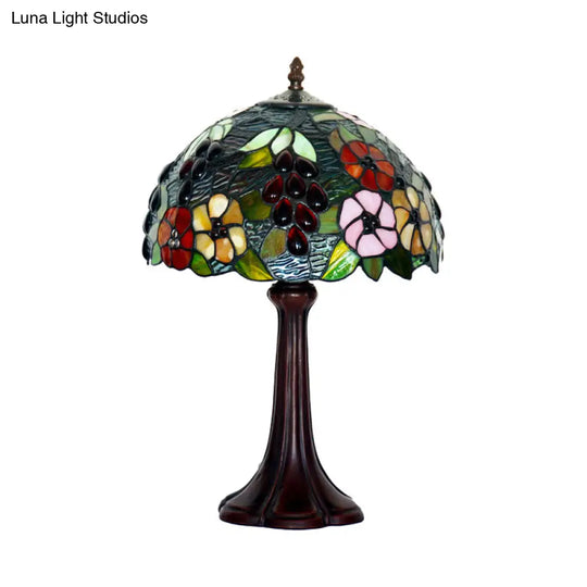 Melanie - Bronze Stained Textured Glass Night Lamp Dome Shade 1 Bulb Tiffany Table Lighting With