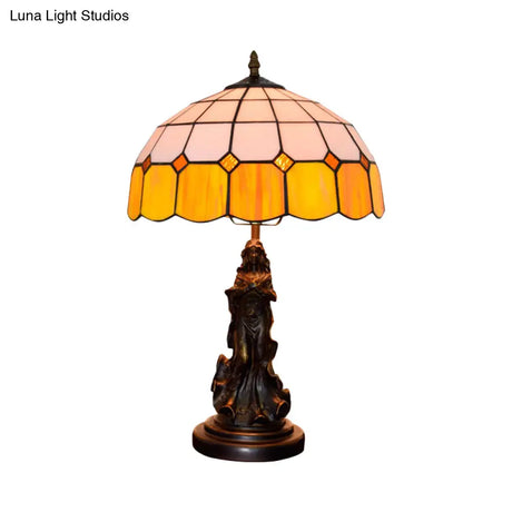 Mélody - Vintage Resin Bronze Night Stand Light Angel Girl 1 Head Table Lamp With Orange And White