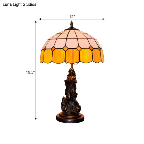 Mélody - Vintage Resin Bronze Night Stand Light Angel Girl 1 Head Table Lamp With Orange And White