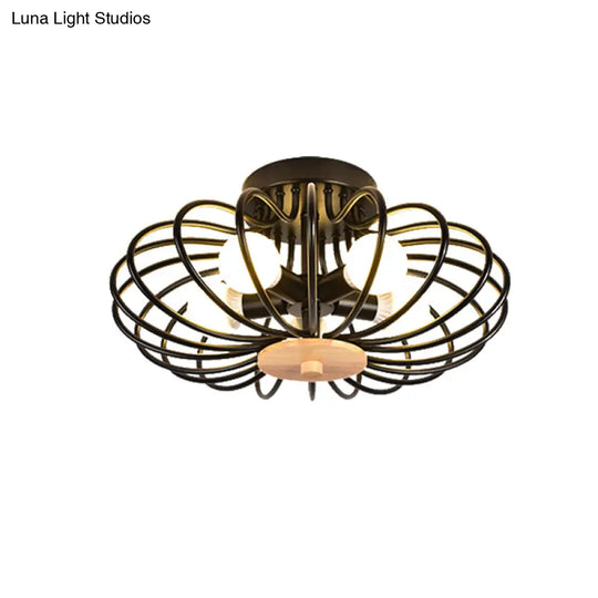 Melon Cage Metal Ceiling Light For Restaurant Stairway - Contemporary Flush Mount Design