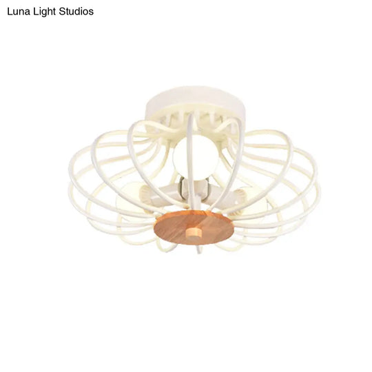 Melon Cage Metal Ceiling Light For Restaurant Stairway - Contemporary Flush Mount Design