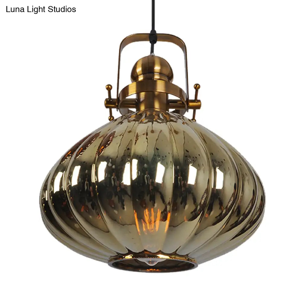 Melon Hanging Pendant Light - Traditional Copper/Chrome/Gold Glass Fixture For Living Room