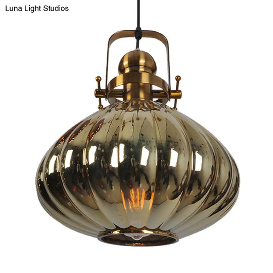 Melon Hanging Pendant Light - Traditional Copper/Chrome/Gold Glass Fixture For Living Room