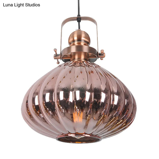 Melon Hanging Pendant Light - Traditional Copper/Chrome/Gold Glass Fixture For Living Room