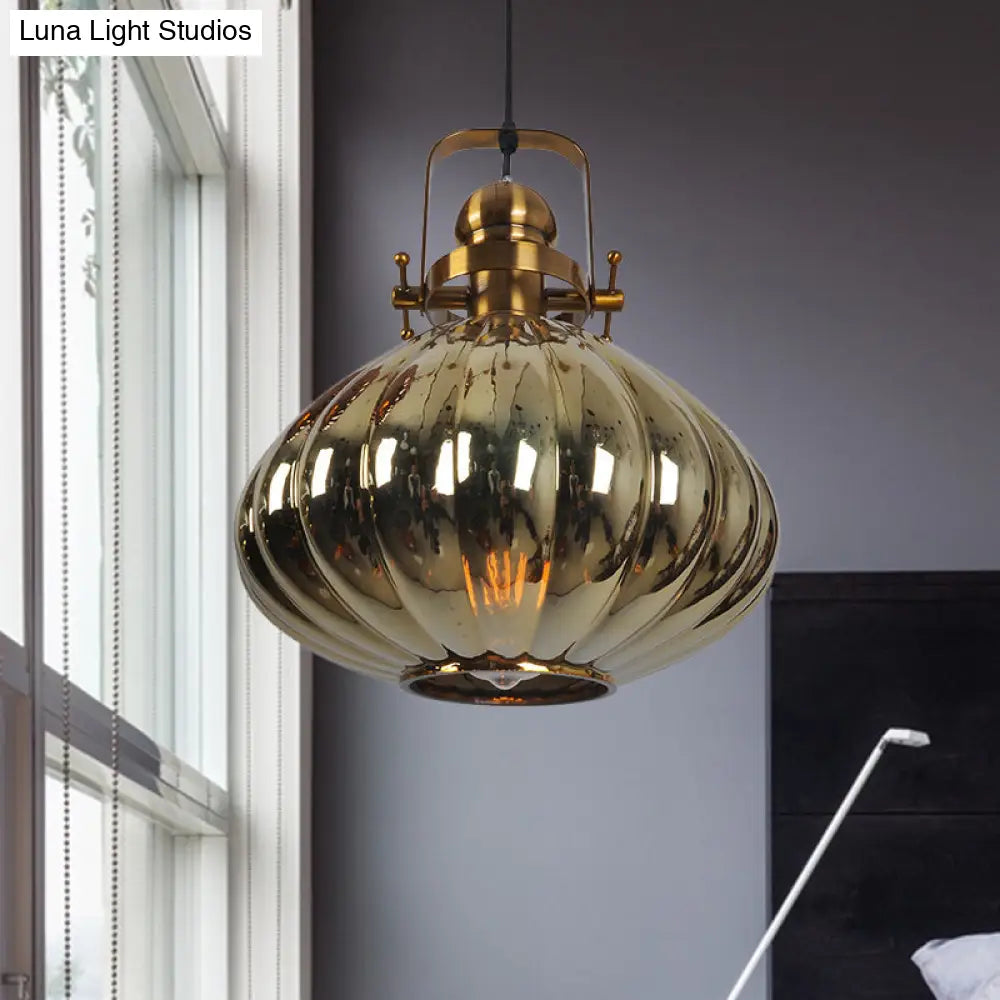 Melon Hanging Pendant Light - Traditional Copper/Chrome/Gold Glass Fixture For Living Room