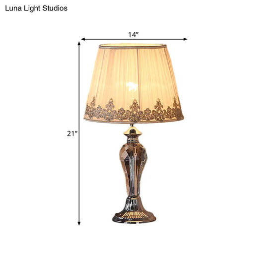 Tapered Pleated Shade Crystal Table Lamp - Traditional Design White Finish