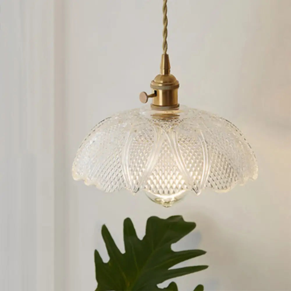 Menkent - Vintage Shaded Pendant Light: 1-Light Clear Glass Hanging Fixture For / J