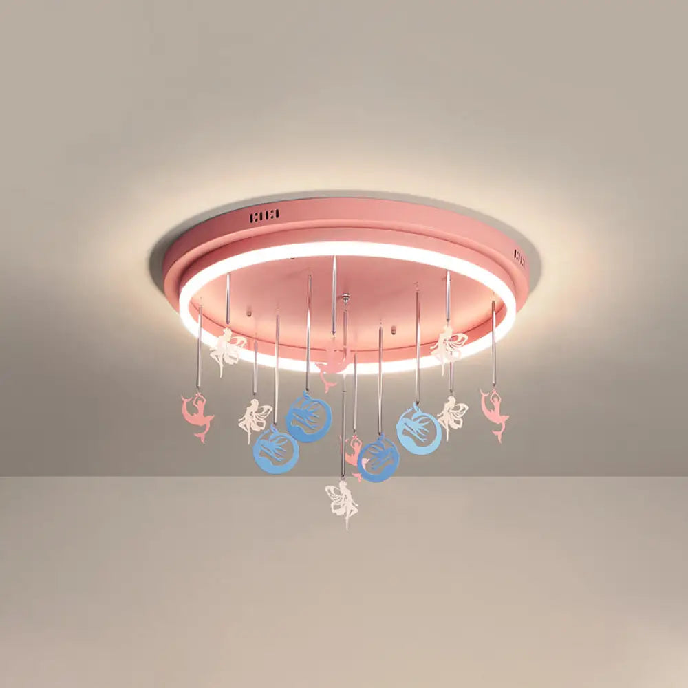 Mermaid And Star Acrylic Led Flush Chandelier For Kids’ Rooms Pink/Blue 18’/21.5’ Width Pink / 18’