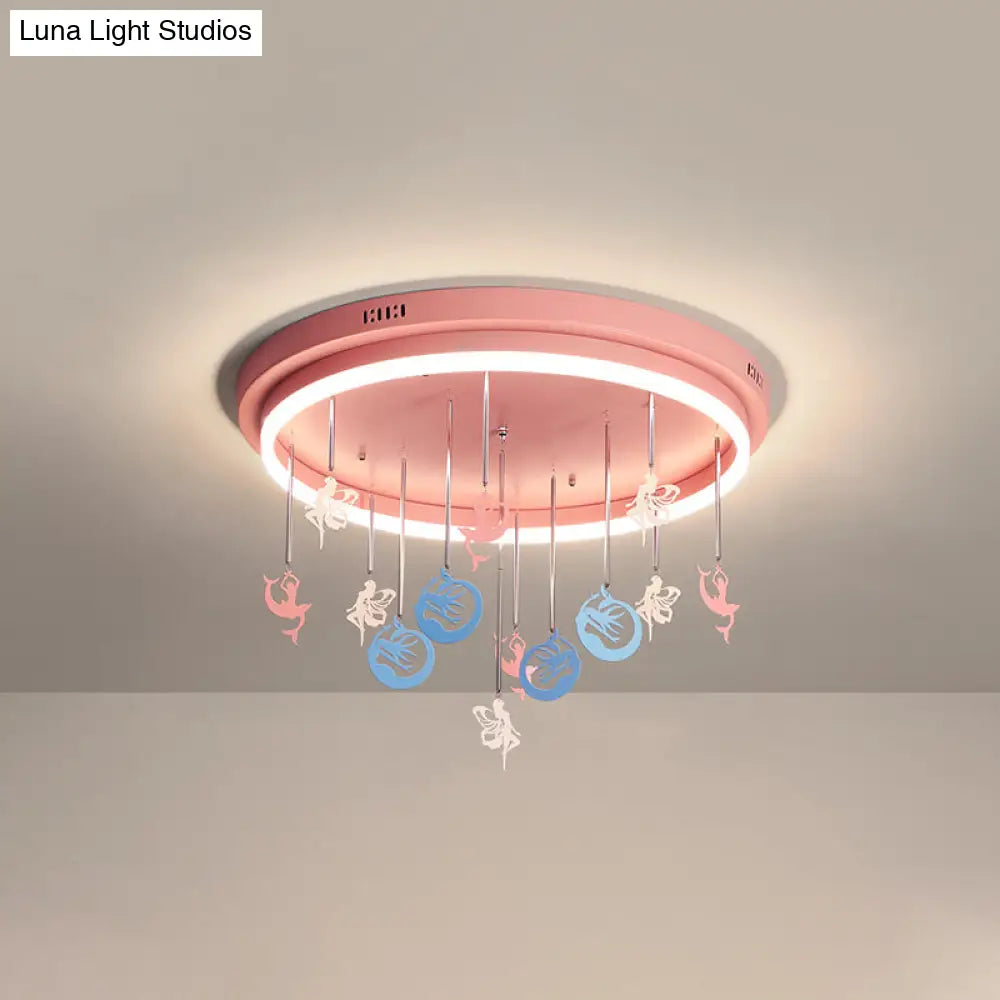 Mermaid And Star Acrylic Led Flush Chandelier For Kids Rooms Pink/Blue 18/21.5 Width Pink / 18