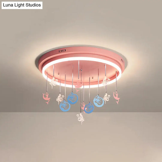 Mermaid And Star Acrylic Led Flush Chandelier For Kids Rooms Pink/Blue 18/21.5 Width Pink / 18