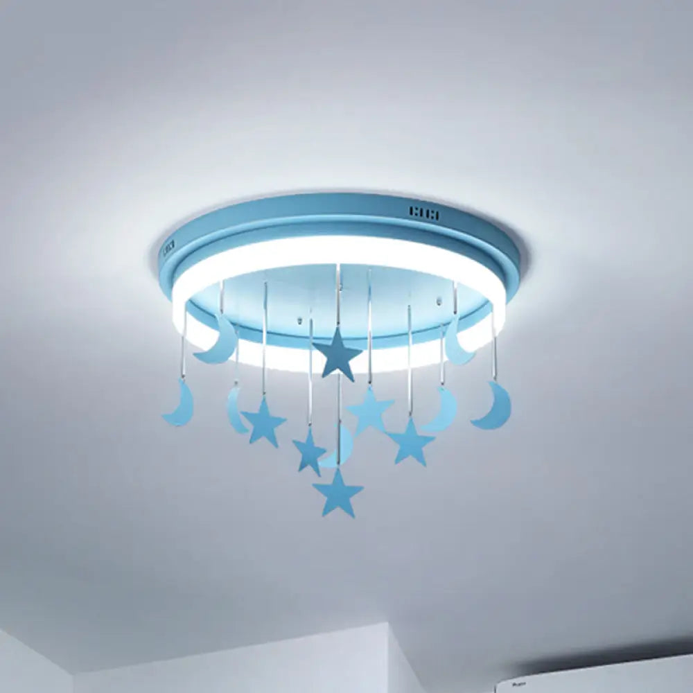 Mermaid And Star Acrylic Led Flush Chandelier For Kids’ Rooms Pink/Blue 18’/21.5’ Width Blue / 18’