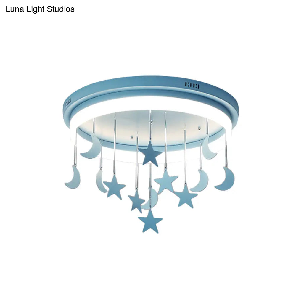 Mermaid And Star Acrylic Led Flush Chandelier For Kids’ Rooms Pink/Blue 18’/21.5’ Width