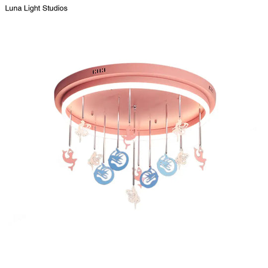 Mermaid And Star Acrylic Led Flush Chandelier For Kids’ Rooms Pink/Blue 18’/21.5’ Width