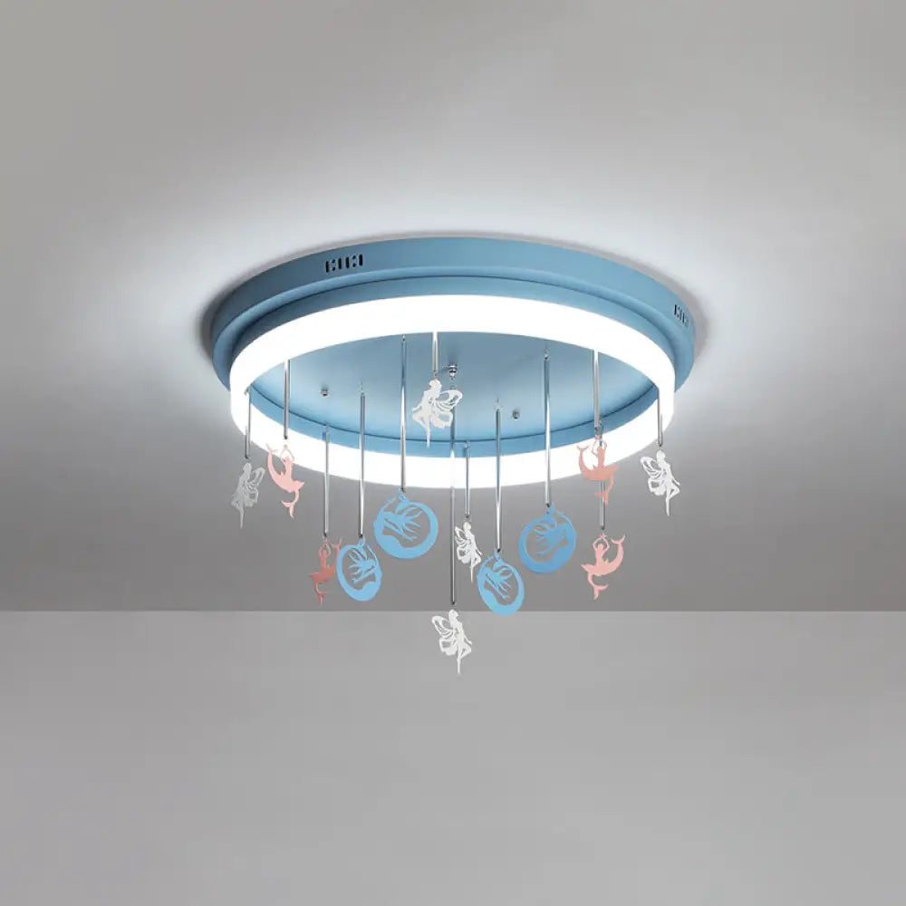 Mermaid And Star Acrylic Led Flush Chandelier For Kids’ Rooms Pink/Blue 18’/21.5’ Width Blue / 18’