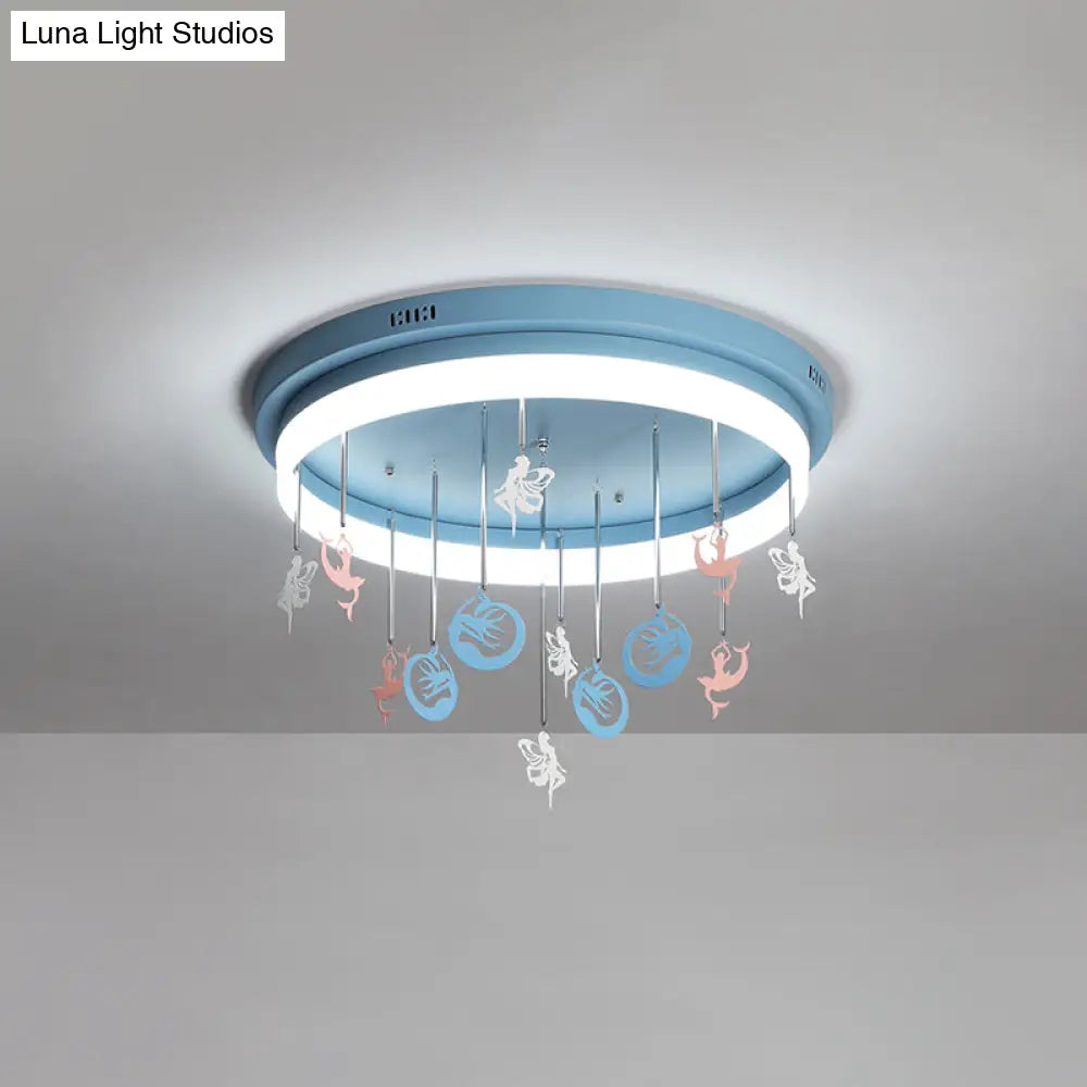 Mermaid And Star Acrylic Led Flush Chandelier For Kids Rooms Pink/Blue 18/21.5 Width Blue / 18