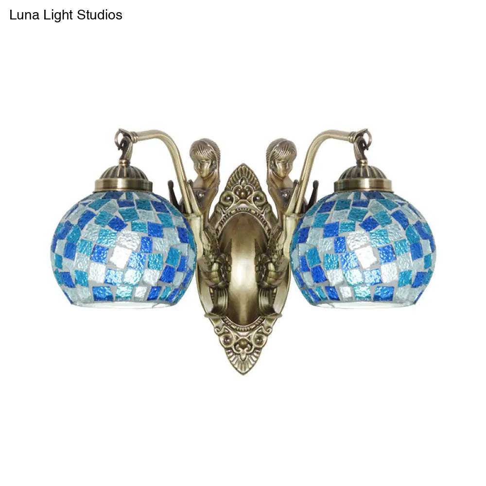 Mermaid Design Tiffany Wall Light Fixture: Stunning Blue Cut Glass 1/2-Bulb Lamp