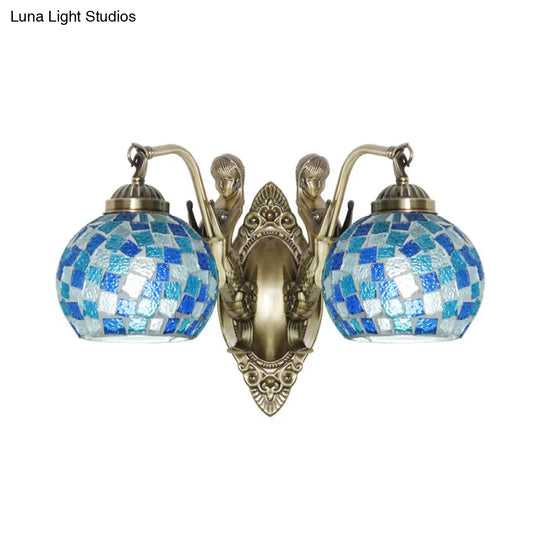 Mermaid Design Tiffany Wall Light Fixture: Stunning Blue Cut Glass 1/2-Bulb Lamp