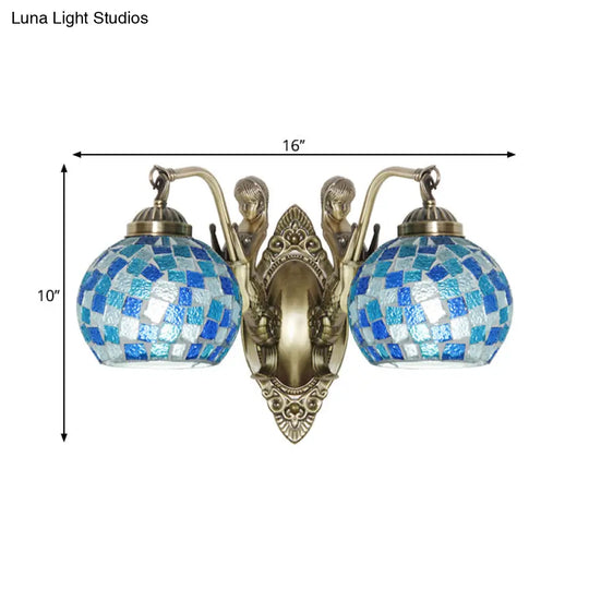 Mermaid Design Tiffany Wall Light Fixture: Stunning Blue Cut Glass 1/2-Bulb Lamp