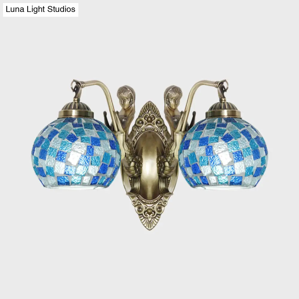 Mermaid Design Tiffany Wall Light Fixture: Stunning Blue Cut Glass 1/2-Bulb Lamp