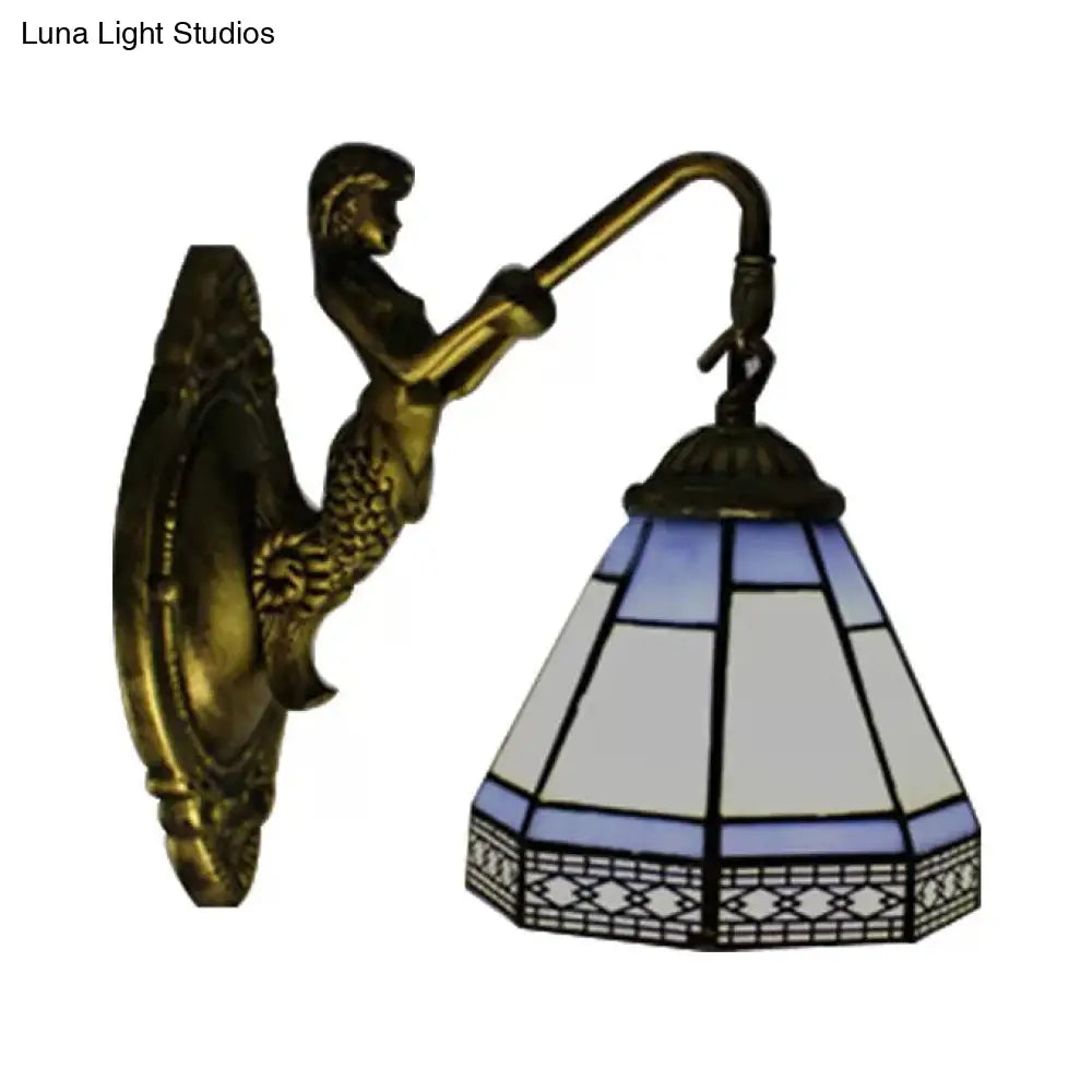 Mermaid Tiffany Sconce Light In Blue/Green/Amber Glass With Cone Wall Fixture