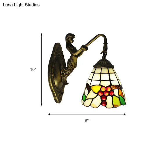 Mermaid Wall Sconce With Fruit Pattern Stained Glass- 1-Light Mini Mount