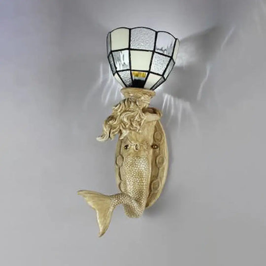 Mermaid Wall Sconce With Grid Glass Shade And Lodge Mount - White/Blue White