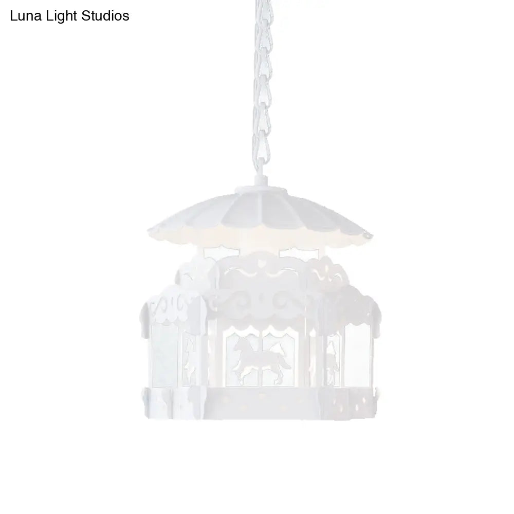 Merry-Go-Round Pendant Light: Creative Metal Suspension In White For Bedroom