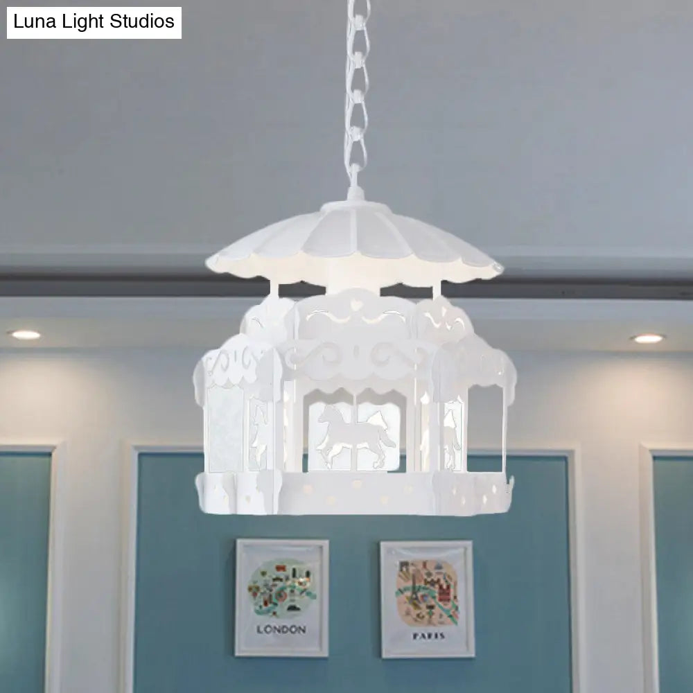 Merry-Go-Round Pendant Light: Creative Metal Suspension In White For Bedroom