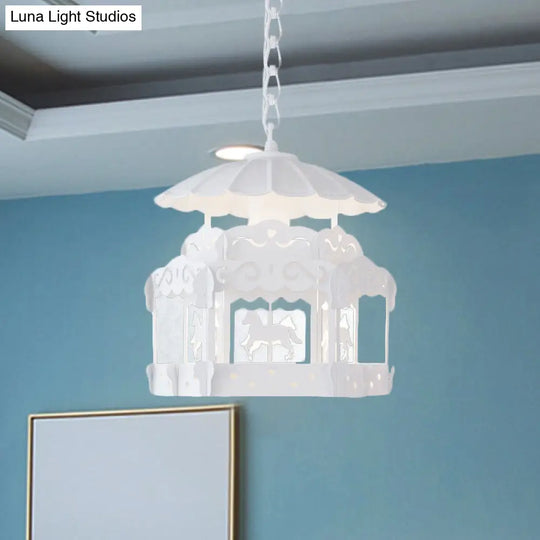 Merry-Go-Round Pendant Light: Creative Metal Suspension In White For Bedroom