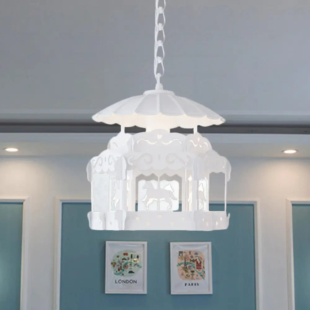 Merry-Go-Round Pendant Light: Creative Metal Suspension In White For Bedroom