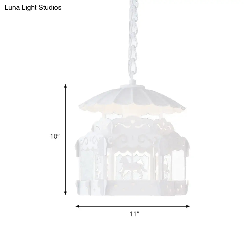 Merry-Go-Round Pendant Light: Creative Metal Suspension In White For Bedroom