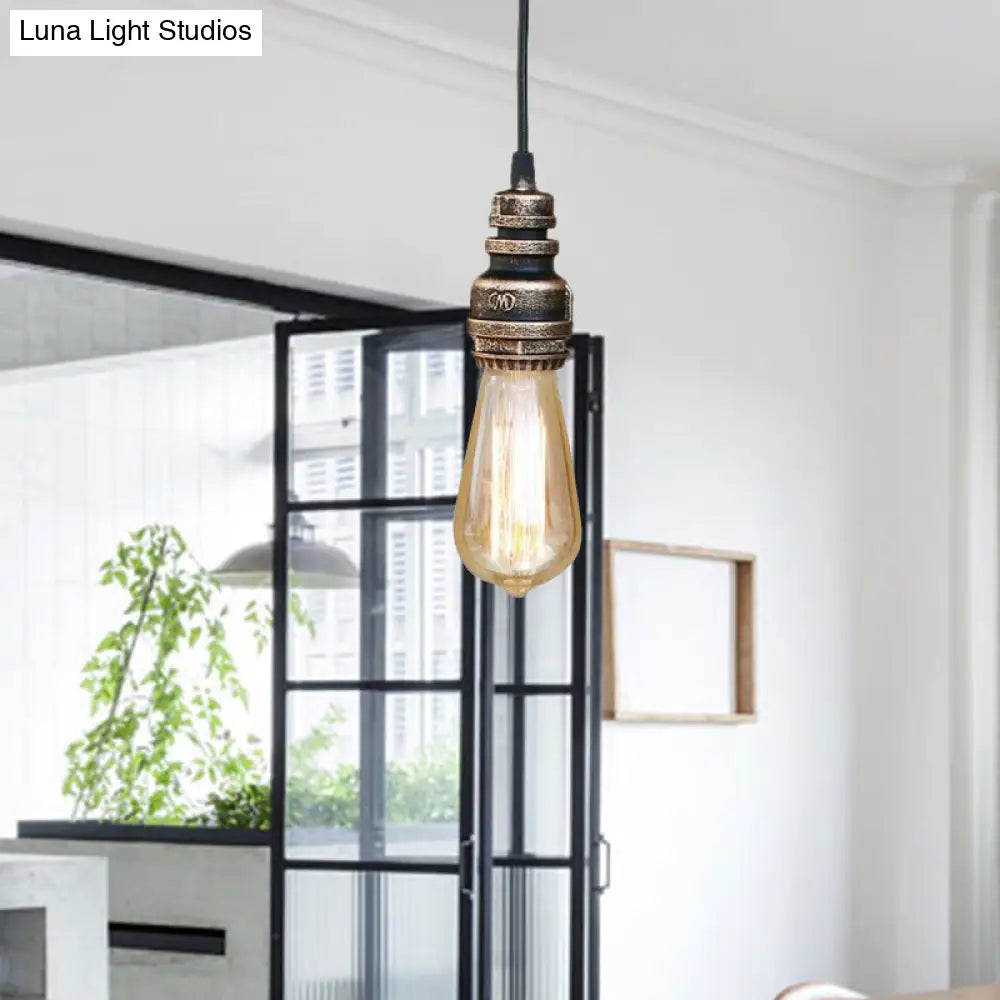 Metal Adjustable Hanging Lamp With Open Bulb - Industrial Stylish Ceiling Fixture (Black/Silver)