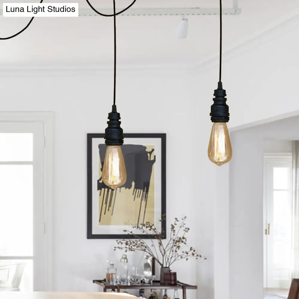 Metal Adjustable Hanging Lamp With Open Bulb - Industrial Stylish Ceiling Fixture (Black/Silver)