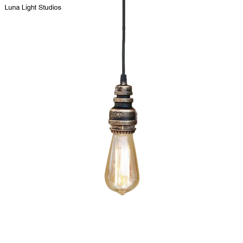 Metal Adjustable Hanging Lamp With Open Bulb - Industrial Stylish Ceiling Fixture (Black/Silver)