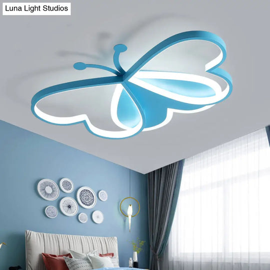 Metal And Acrylic Butterfly Led Flushmount Lamp For Childrens Room In Blue/Pink Blue