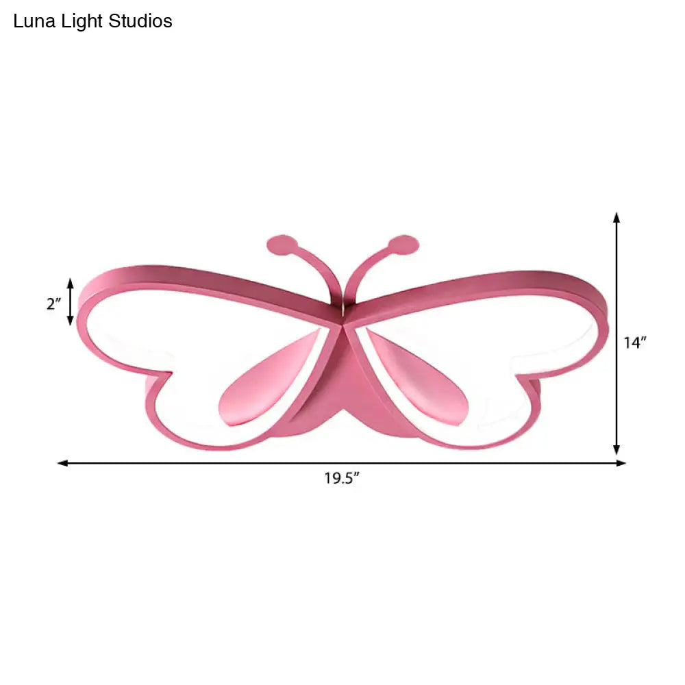 Metal And Acrylic Butterfly Led Flushmount Lamp For Childrens Room In Blue/Pink