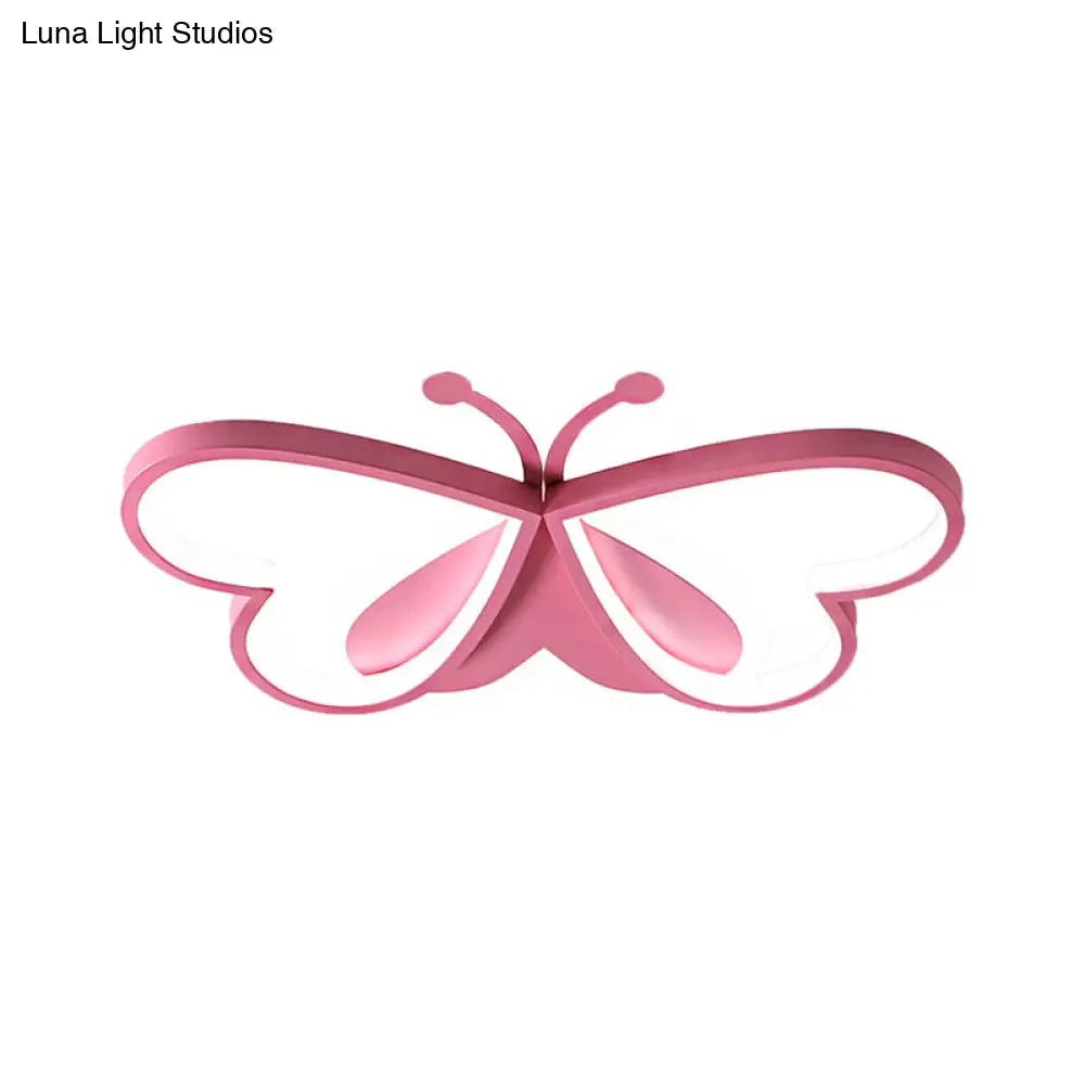 Metal And Acrylic Butterfly Led Flushmount Lamp For Childrens Room In Blue/Pink